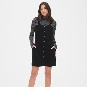 GAP Black Corduroy Button Front Overall Dress